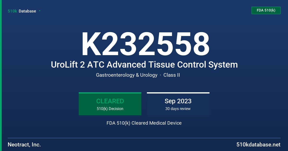 K232558 UroLift 2 ATC Advanced Tissue Control System FDA 510(k) Cleared Medical Device