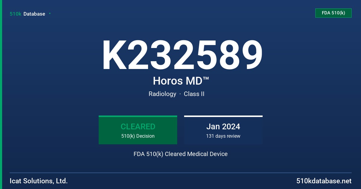 K232589 Horos MD™ FDA 510(k) Cleared Medical Device