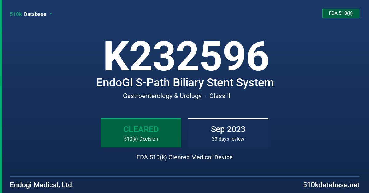 K232596 EndoGI S-Path Biliary Stent System FDA 510(k) Cleared Medical Device