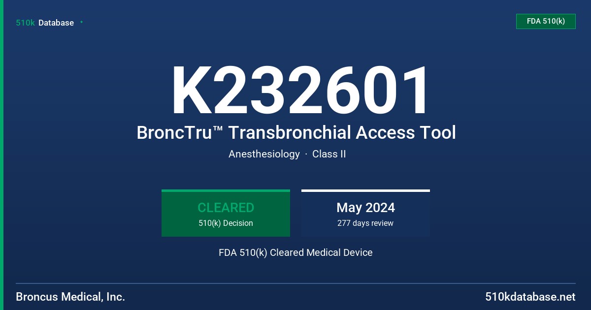 K232601 BroncTru™ Transbronchial Access Tool FDA 510(k) Cleared Medical Device