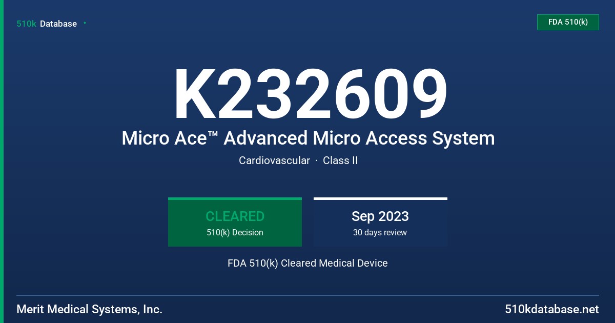 K232609 Micro Ace™ Advanced Micro Access System FDA 510(k) Cleared Medical Device
