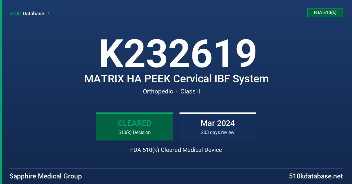 K232619 MATRIX HA PEEK Cervical IBF System FDA 510(k) Cleared Medical Device