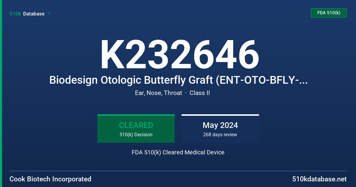K232646 Biodesign Otologic Butterfly Graft (ENT-OTO-BFLY-0.4-0.6) FDA 510(k) Cleared Medical Device