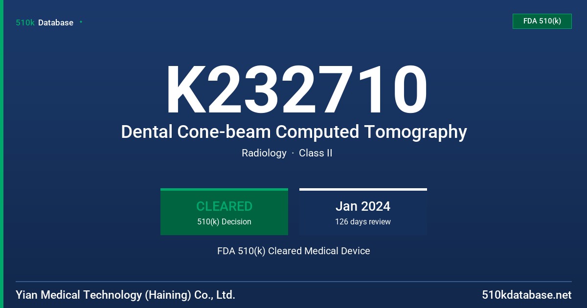 K232710 Dental Cone-beam Computed Tomography FDA 510(k) Cleared Medical Device