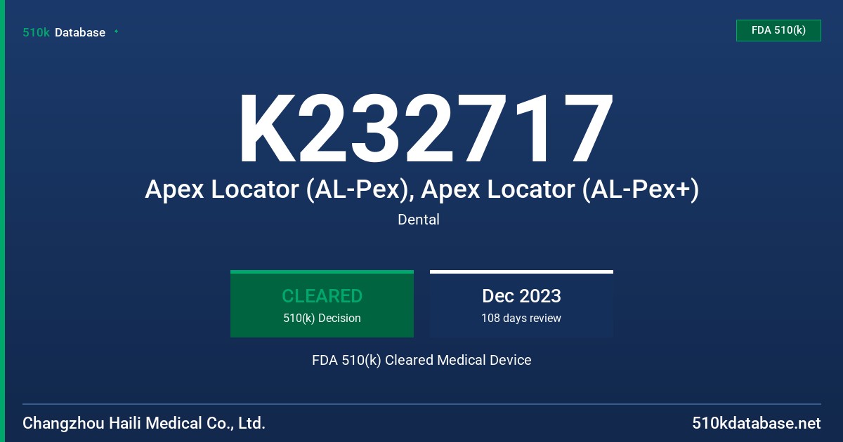 K232717 Apex Locator (AL-Pex), Apex Locator (AL-Pex+) FDA 510(k) Cleared Medical Device