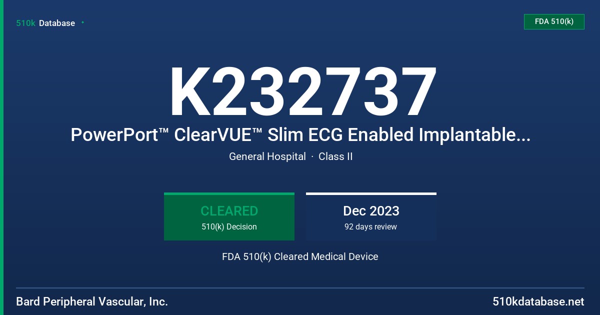 K232737 PowerPort™ ClearVUE™ Slim ECG Enabled Implantable Port FDA 510(k) Cleared Medical Device