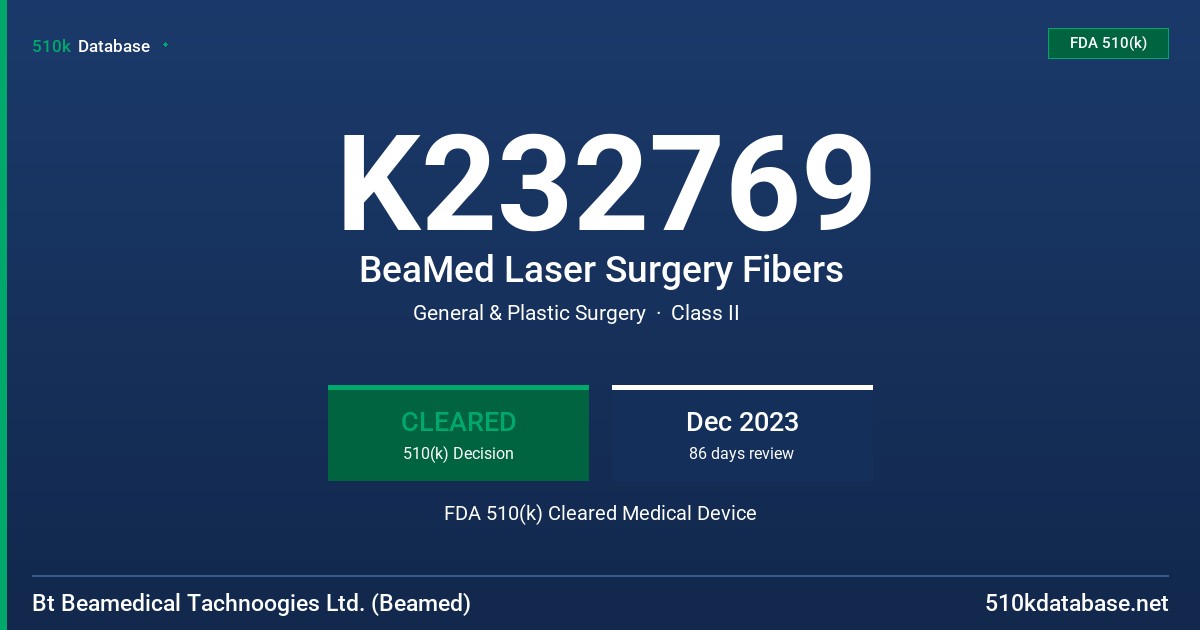 K232769 BeaMed Laser Surgery Fibers FDA 510(k) Cleared Medical Device