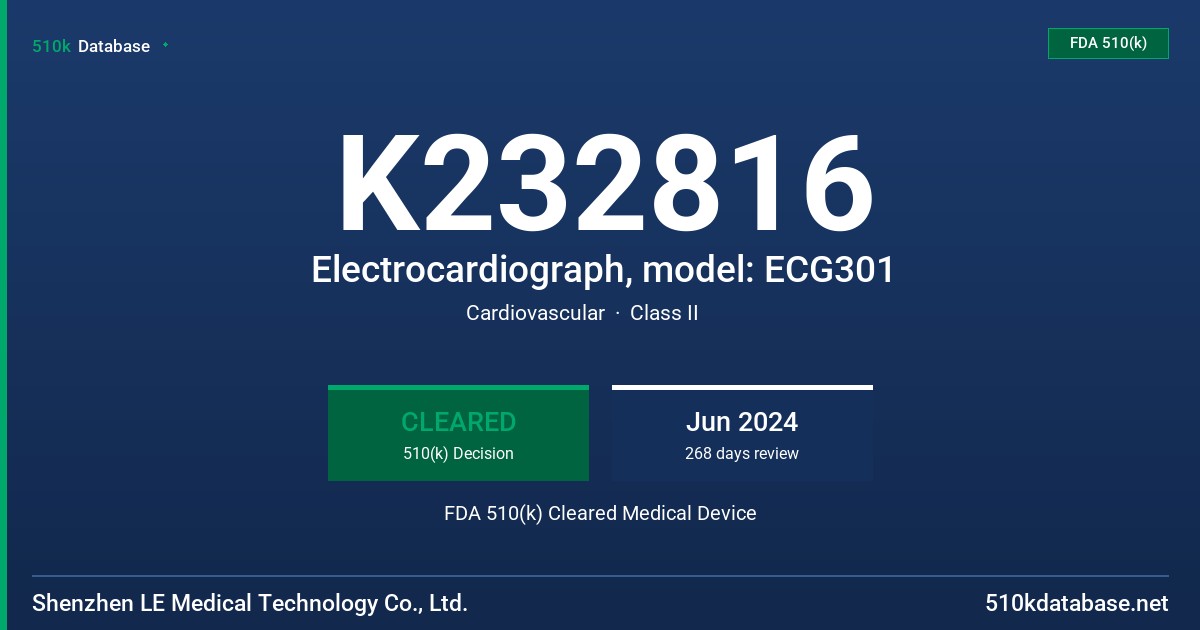 K232816 Electrocardiograph, model: ECG301 FDA 510(k) Cleared Medical Device
