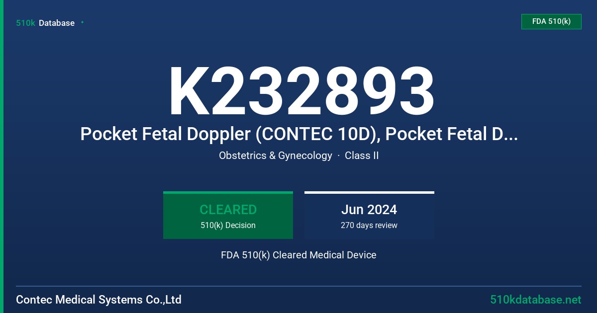 K232893 Pocket Fetal Doppler (CONTEC 10D), Pocket Fetal Doppler (CONTEC 10E), Pocket Fetal Doppler (CONTEC 10F) FDA 510(k) Cleared Medical Device