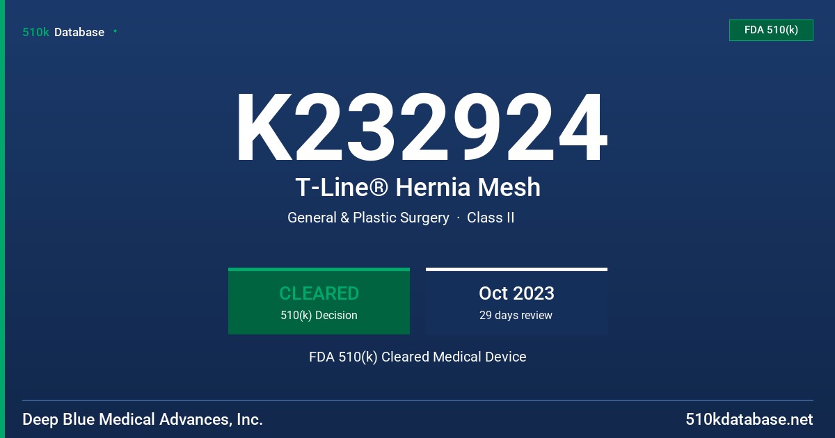 K232924 T-Line® Hernia Mesh FDA 510(k) Cleared Medical Device