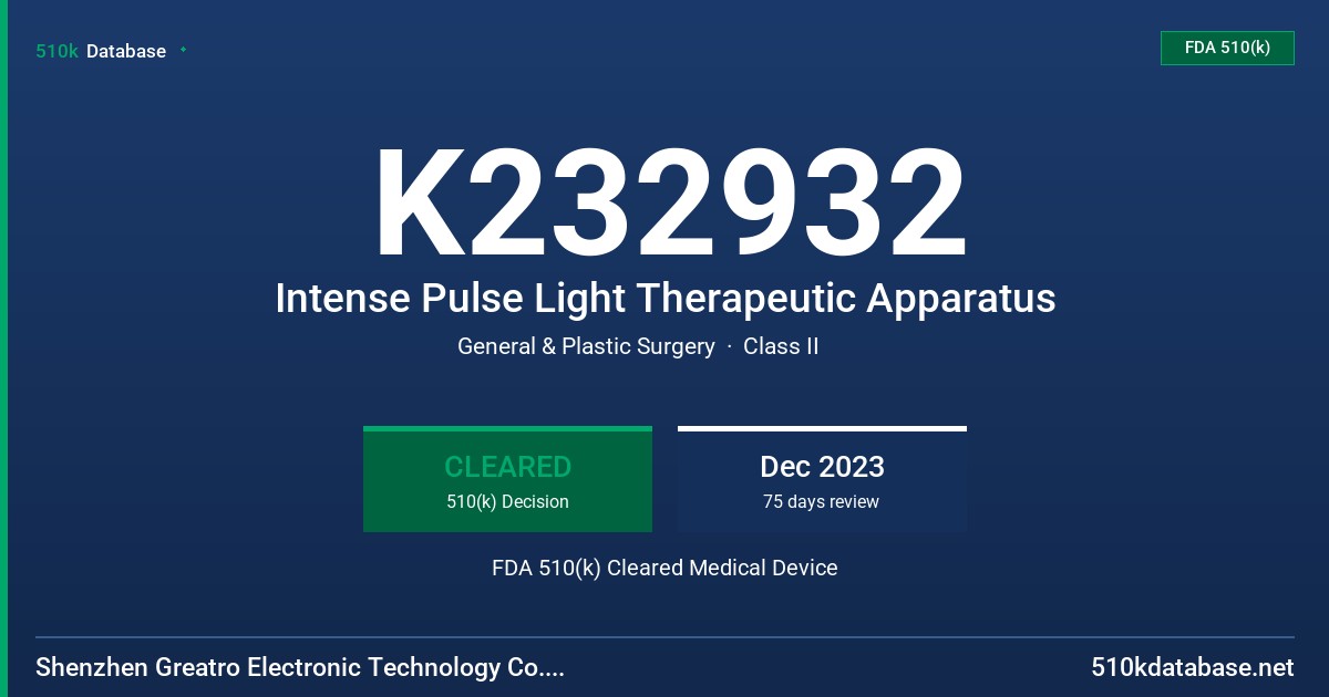 K232932 Intense Pulse Light Therapeutic Apparatus FDA 510(k) Cleared Medical Device