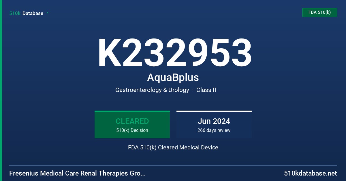 K232953 AquaBplus FDA 510(k) Cleared Medical Device