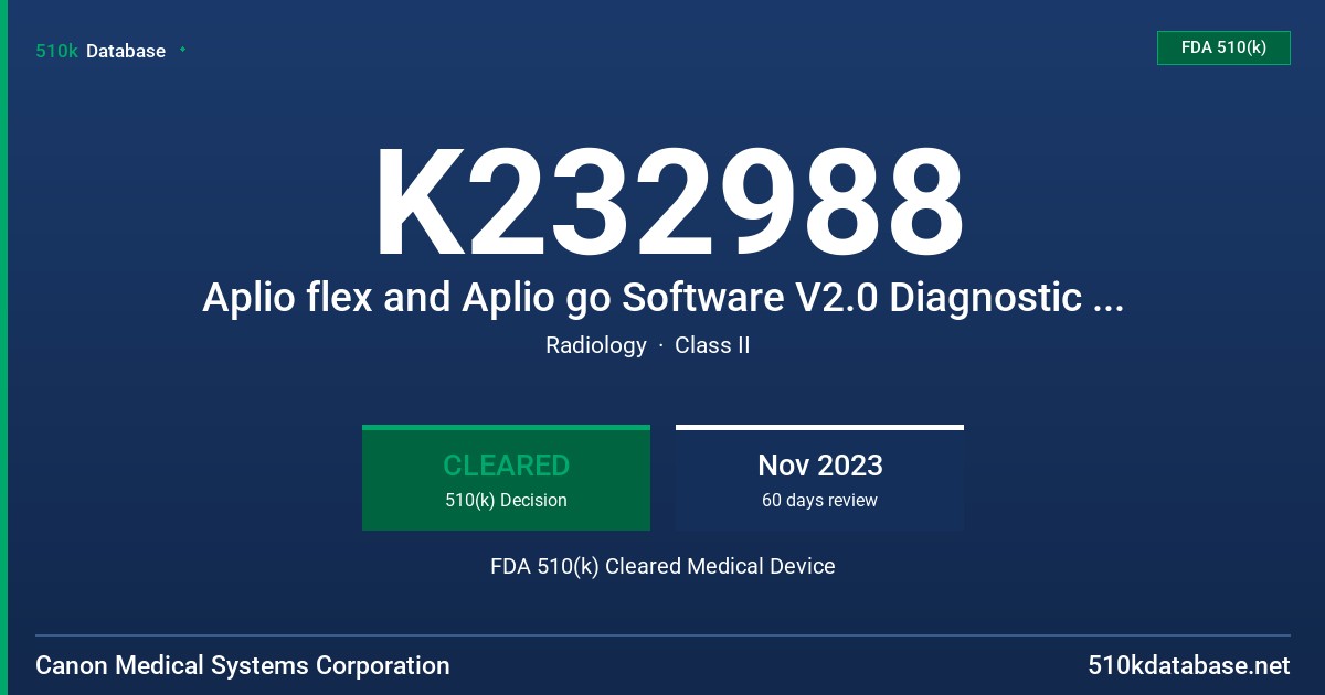 K232988 Aplio flex and Aplio go Software V2.0 Diagnostic Ultrasound System FDA 510(k) Cleared Medical Device