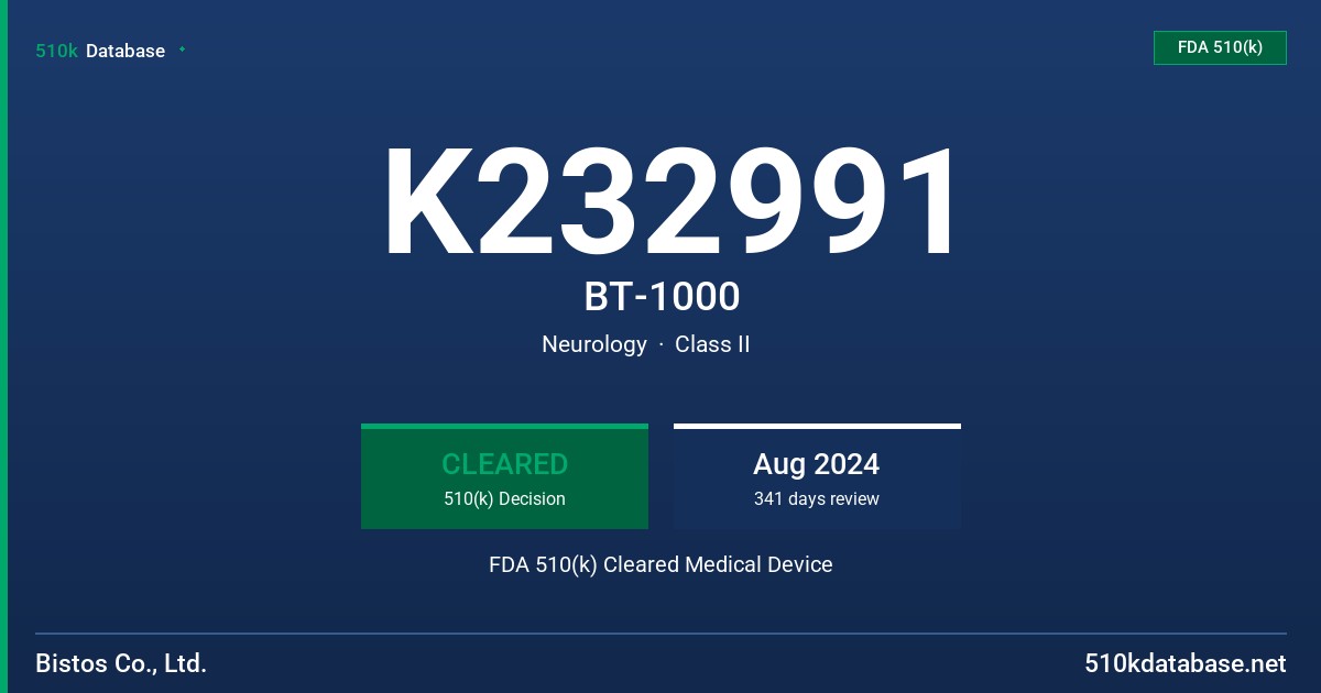 K232991 BT-1000 FDA 510(k) Cleared Medical Device