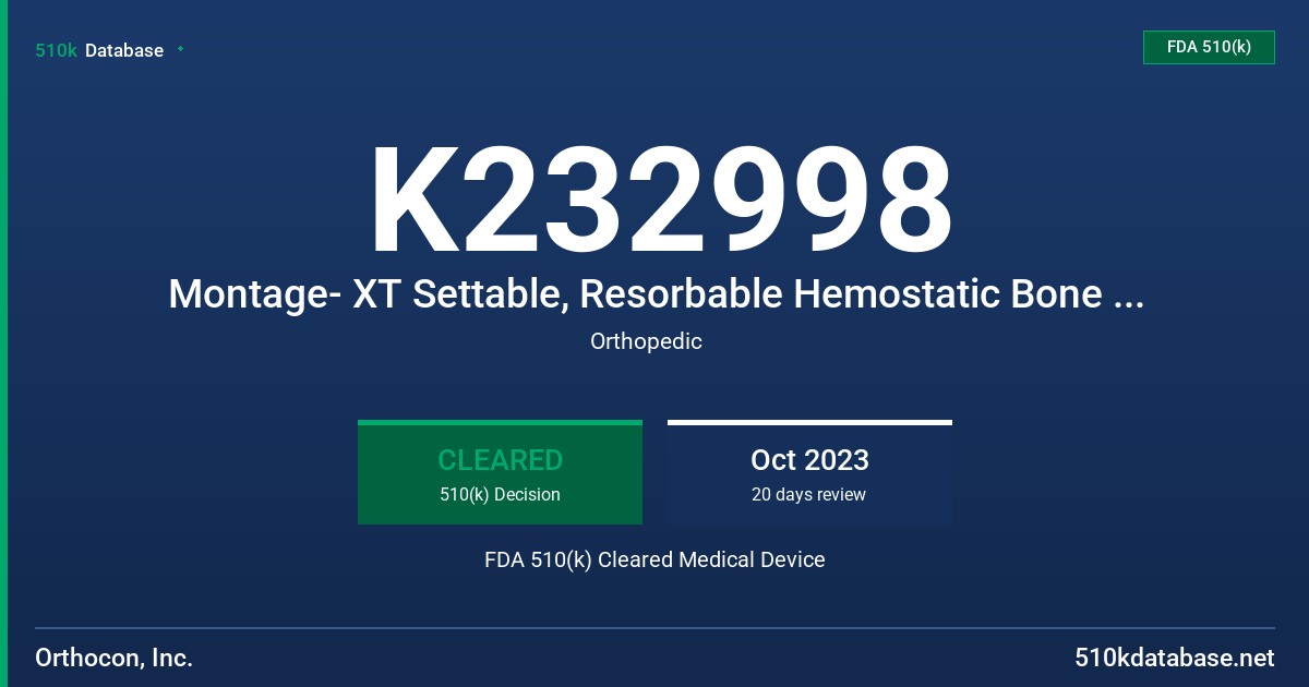 K232998 Montage- XT Settable, Resorbable Hemostatic Bone Putty FDA 510(k) Cleared Medical Device