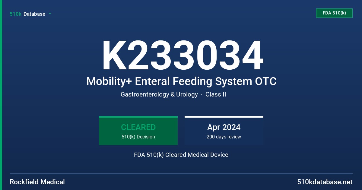 K233034 Mobility+ Enteral Feeding System OTC FDA 510(k) Cleared Medical Device