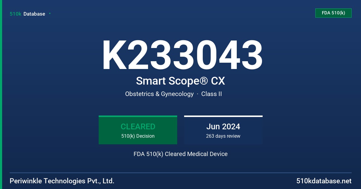 K233043 Smart Scope® CX FDA 510(k) Cleared Medical Device
