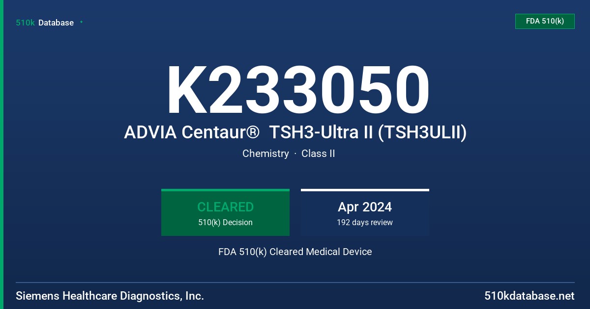 K233050 ADVIA Centaur®  TSH3-Ultra II (TSH3ULII) FDA 510(k) Cleared Medical Device
