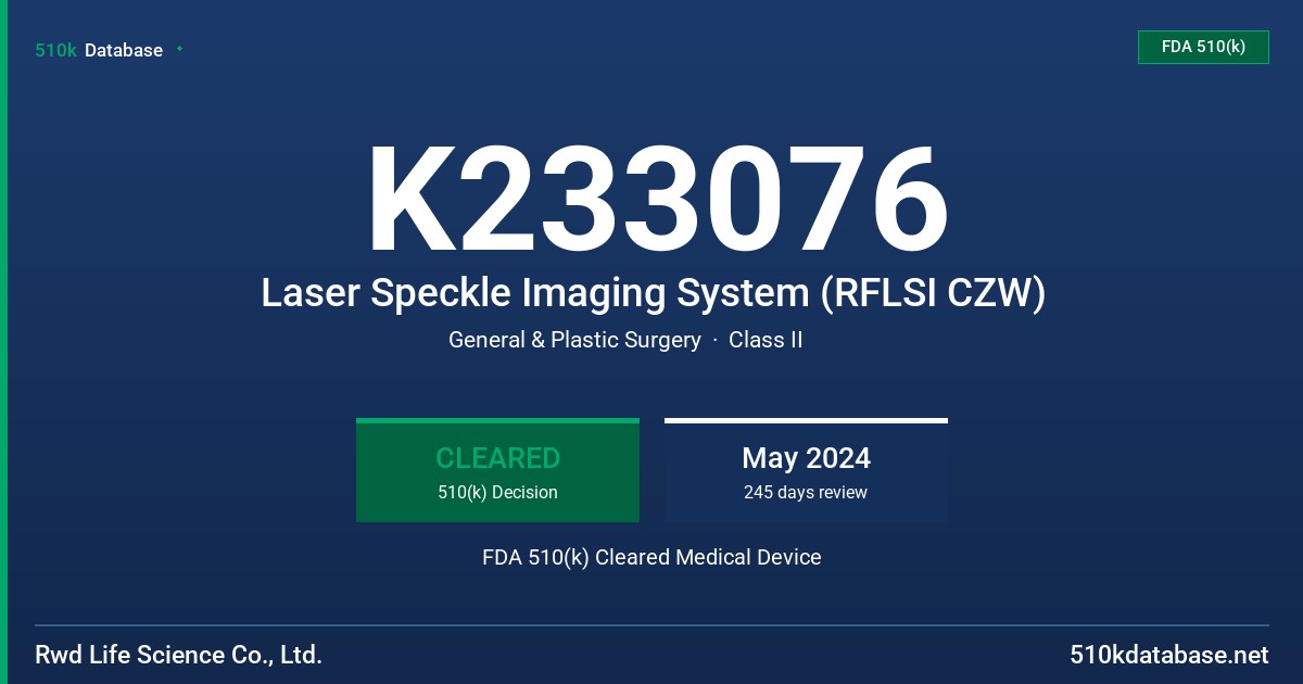 K233076 Laser Speckle Imaging System (RFLSI CZW) FDA 510(k) Cleared Medical Device