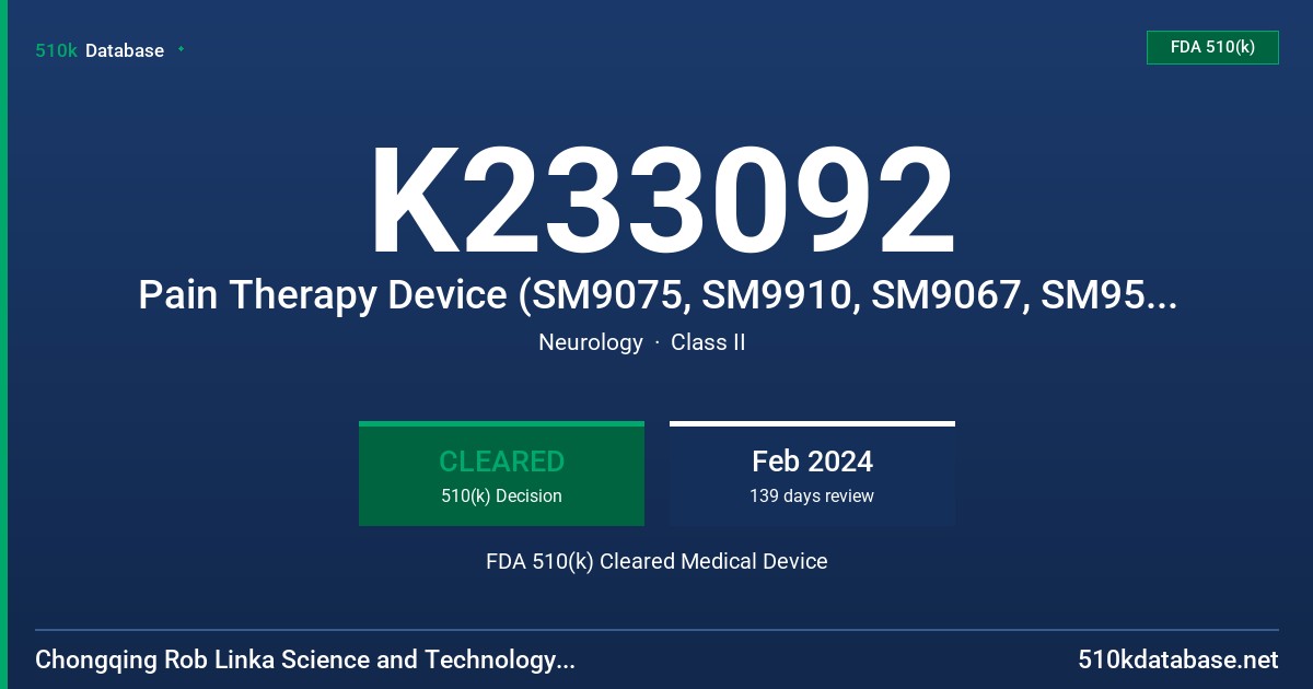 K233092 Pain Therapy Device (SM9075, SM9910, SM9067, SM9587W) FDA 510(k) Cleared Medical Device
