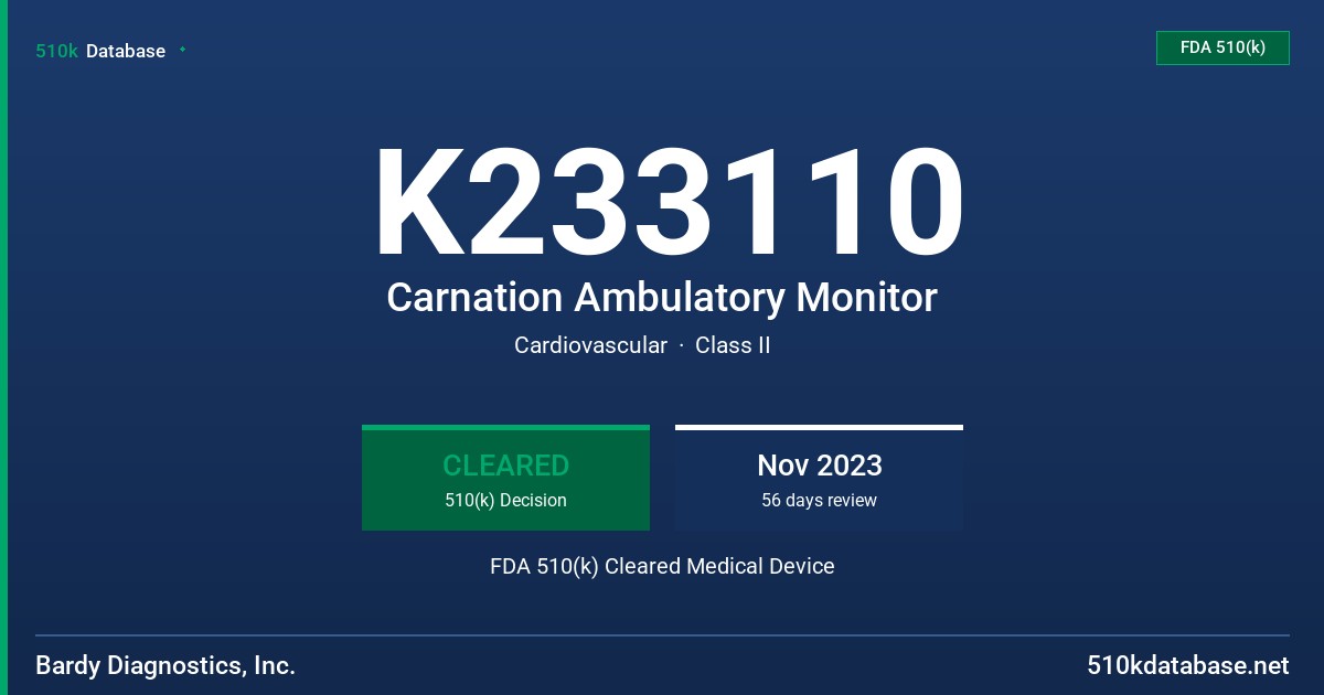 K233110 Carnation Ambulatory Monitor FDA 510(k) Cleared Medical Device