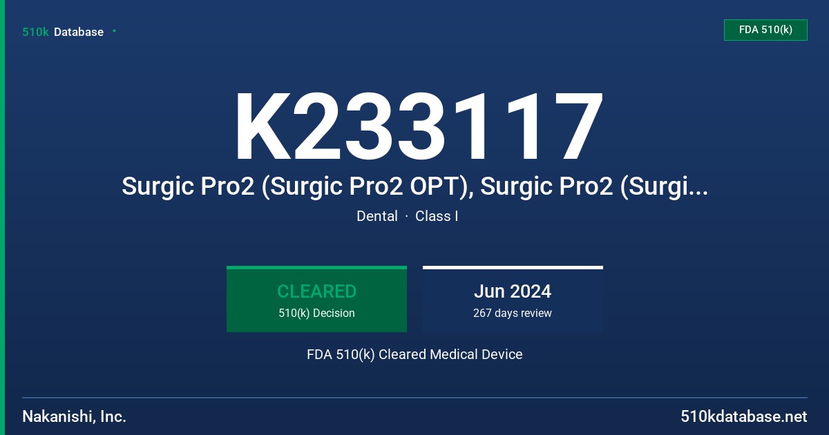 K233117 Surgic Pro2 (Surgic Pro2 OPT), Surgic Pro2 (Surgic Pro2 NON-OPT) FDA 510(k) Cleared Medical Device