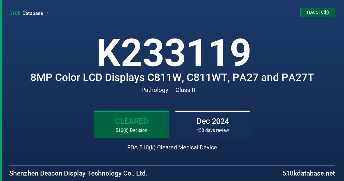 K233119 8MP Color LCD Displays C811W, C811WT, PA27 and PA27T FDA 510(k) Cleared Medical Device