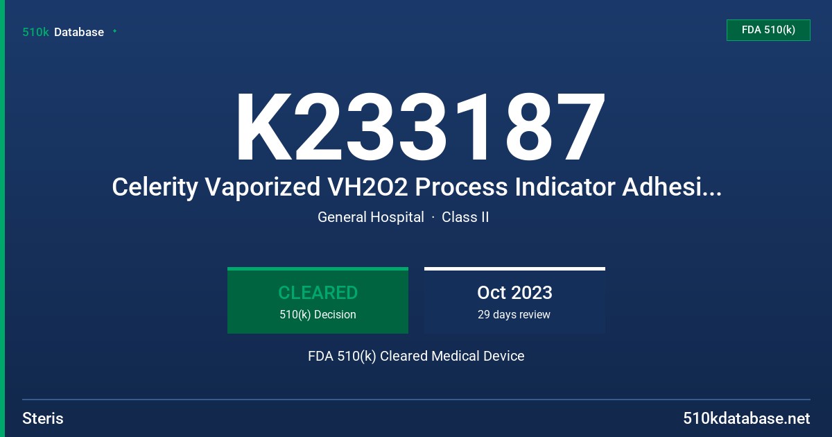 K233187 Celerity Vaporized VH2O2 Process Indicator Adhesive Label (PCC078) FDA 510(k) Cleared Medical Device