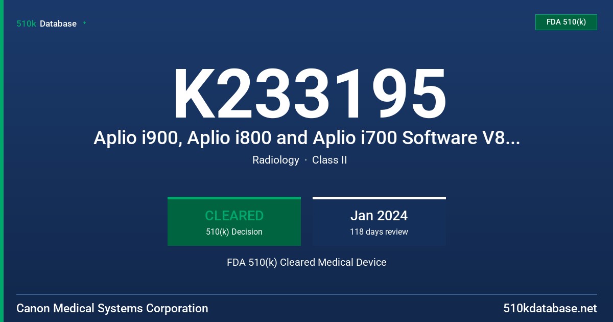 K233195 Aplio i900, Aplio i800 and Aplio i700 Software V8.1 Diagnostic Ultrasound System FDA 510(k) Cleared Medical Device