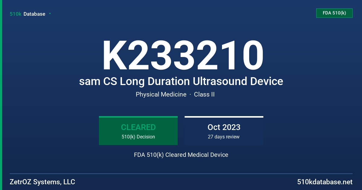 K233210 sam CS Long Duration Ultrasound Device FDA 510(k) Cleared Medical Device