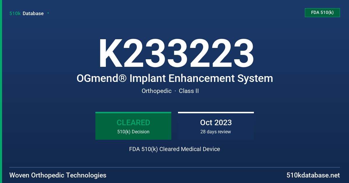 K233223 OGmend® Implant Enhancement System FDA 510(k) Cleared Medical Device