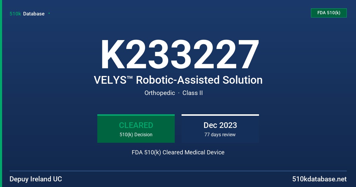 K233227 VELYS™ Robotic-Assisted Solution FDA 510(k) Cleared Medical Device