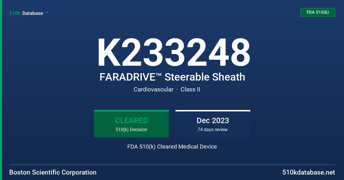 K233248 FARADRIVE™ Steerable Sheath FDA 510(k) Cleared Medical Device