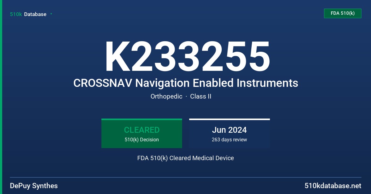 K233255 CROSSNAV Navigation Enabled Instruments FDA 510(k) Cleared Medical Device