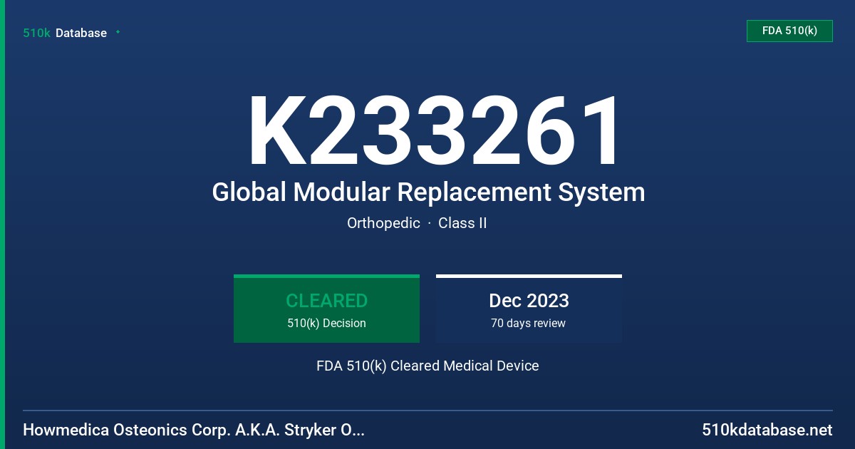 K233261 Global Modular Replacement System FDA 510(k) Cleared Medical Device