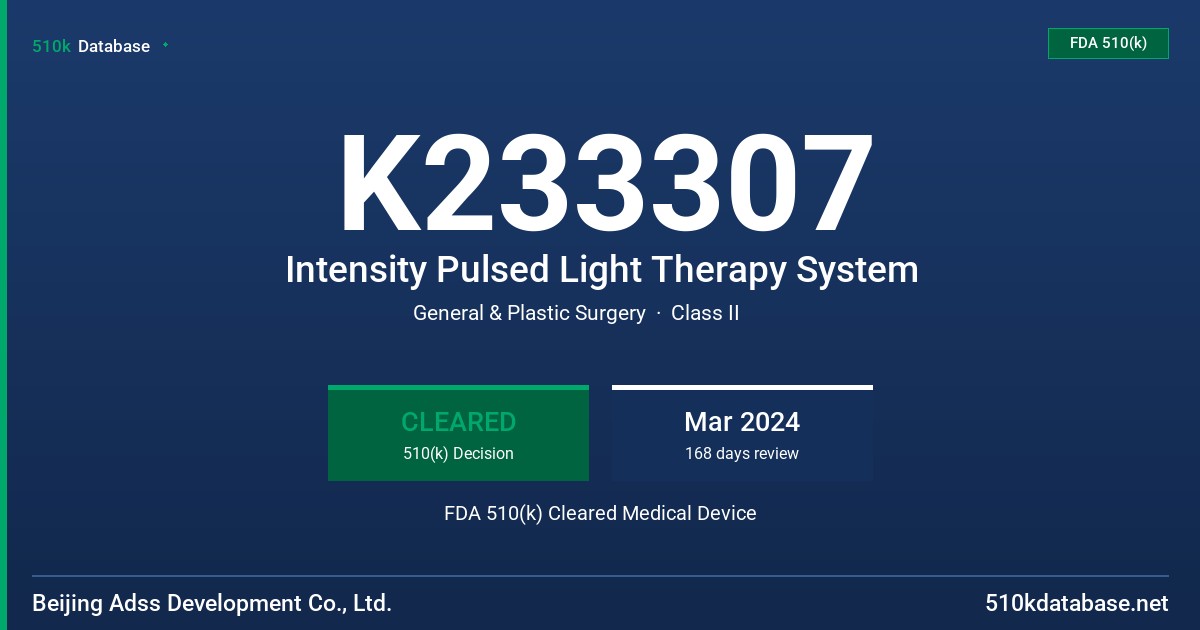 K233307 Intensity Pulsed Light Therapy System FDA 510(k) Cleared Medical Device
