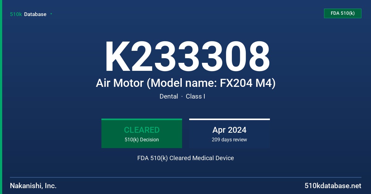 K233308 Air Motor (Model name: FX204 M4) FDA 510(k) Cleared Medical Device