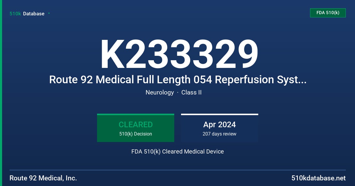 K233329 Route 92 Medical Full Length 054 Reperfusion System and Aspiration Tubing Set FDA 510(k) Cleared Medical Device