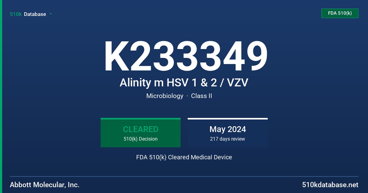 K233349 Alinity m HSV 1 & 2 / VZV FDA 510(k) Cleared Medical Device