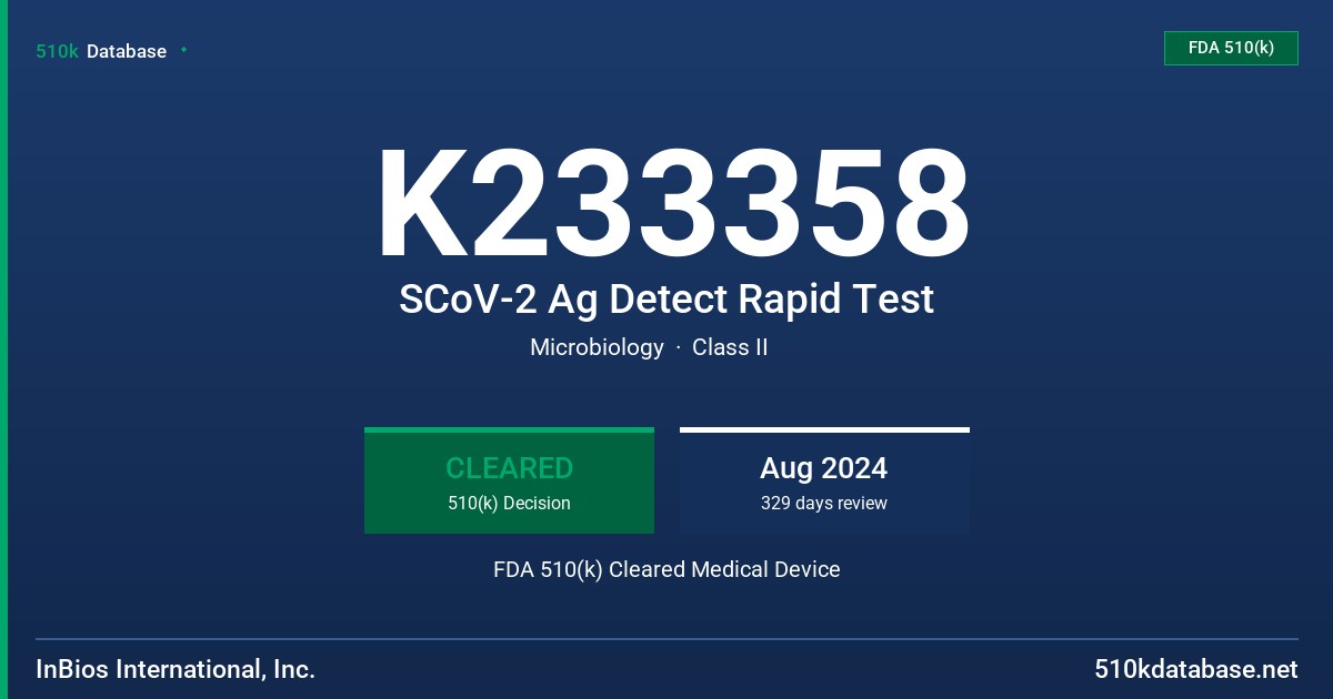 K233358 SCoV-2 Ag Detect Rapid Test FDA 510(k) Cleared Medical Device
