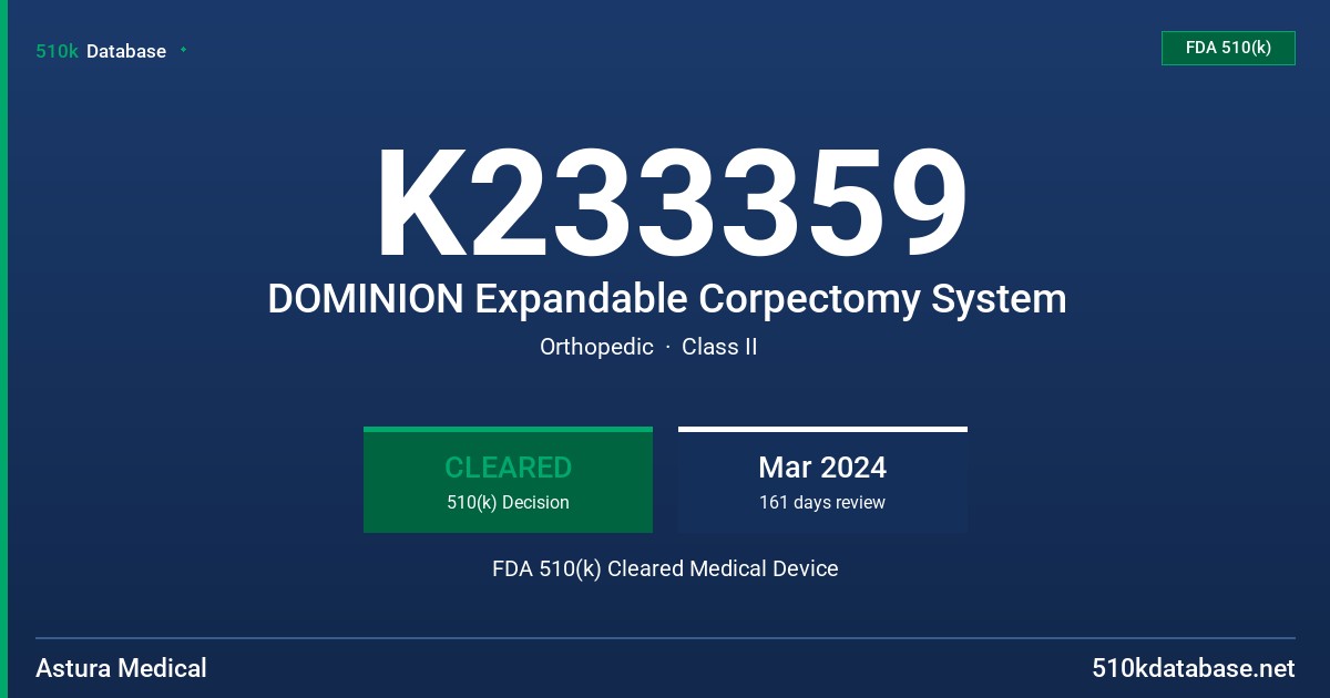 K233359 DOMINION Expandable Corpectomy System FDA 510(k) Cleared Medical Device