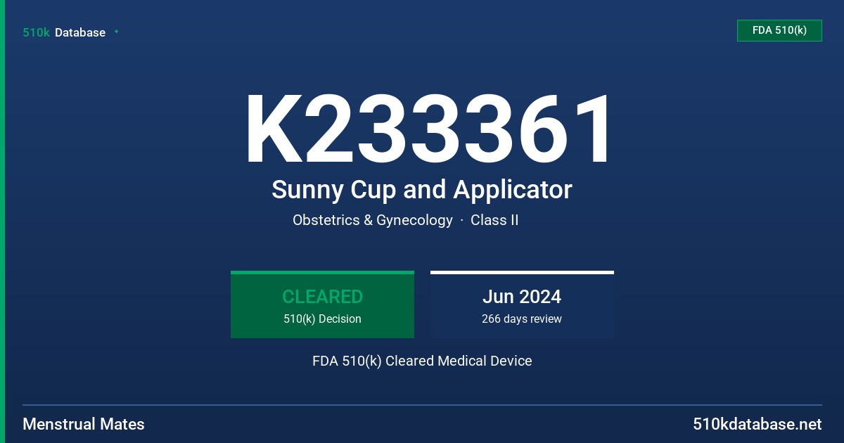 K233361 Sunny Cup and Applicator FDA 510(k) Cleared Medical Device