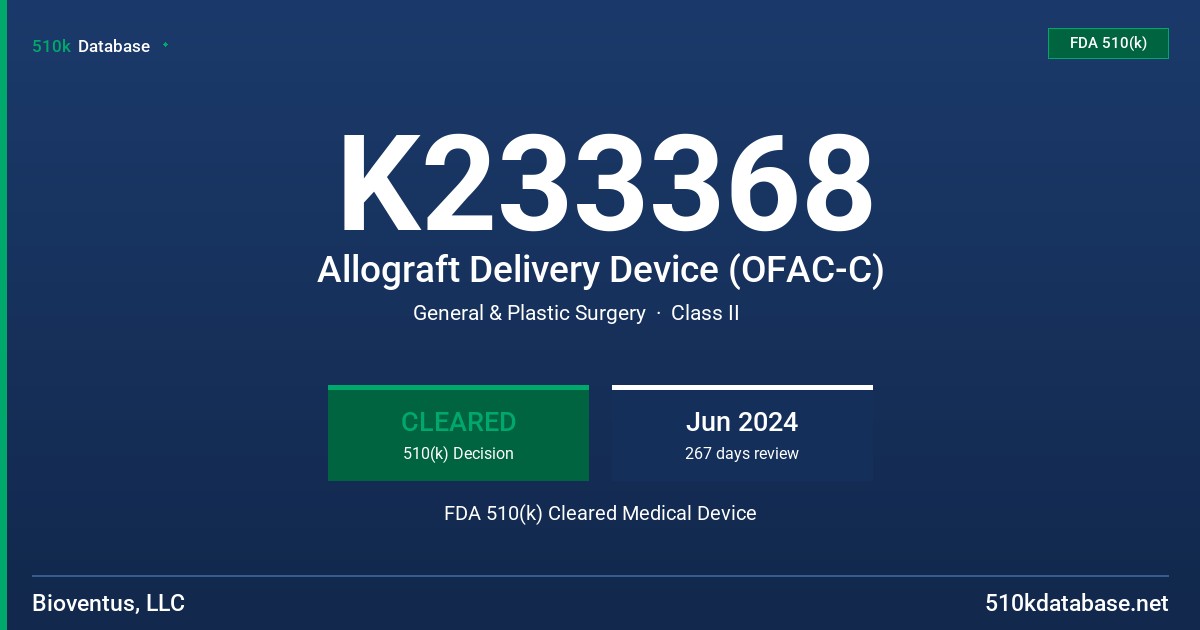 K233368 Allograft Delivery Device (OFAC-C) FDA 510(k) Cleared Medical Device