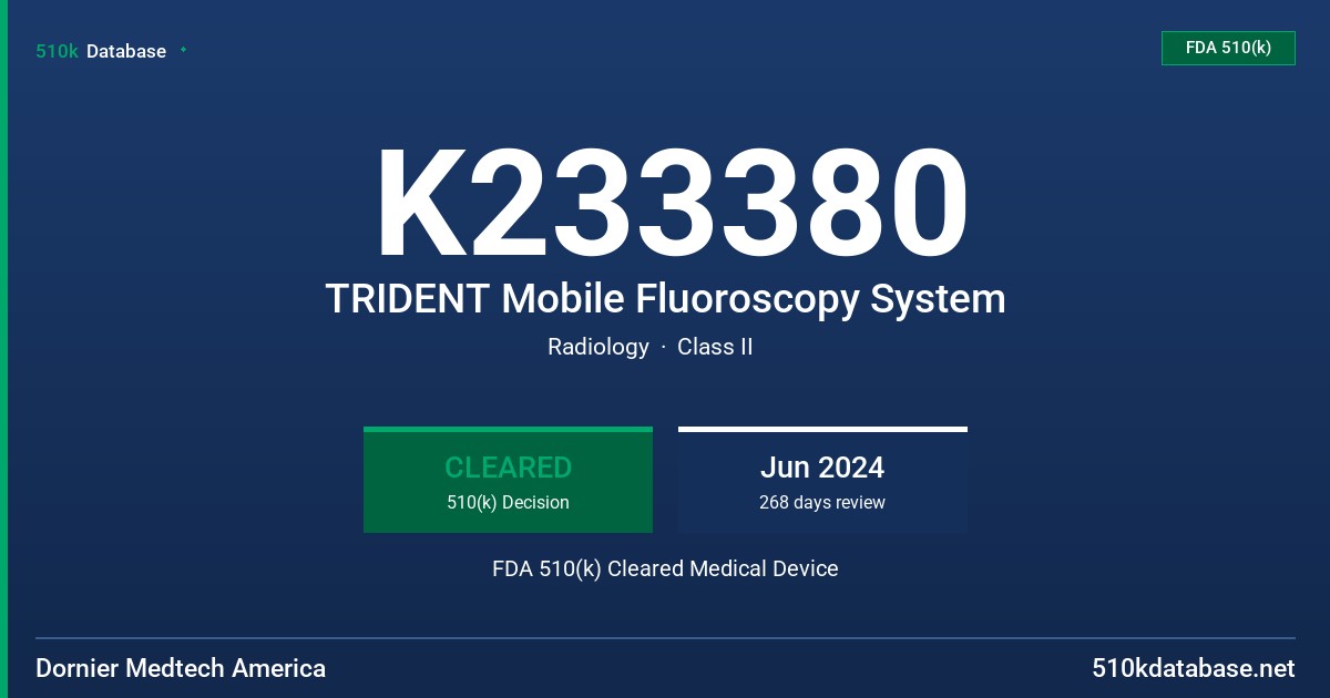 K233380 TRIDENT Mobile Fluoroscopy System FDA 510(k) Cleared Medical Device