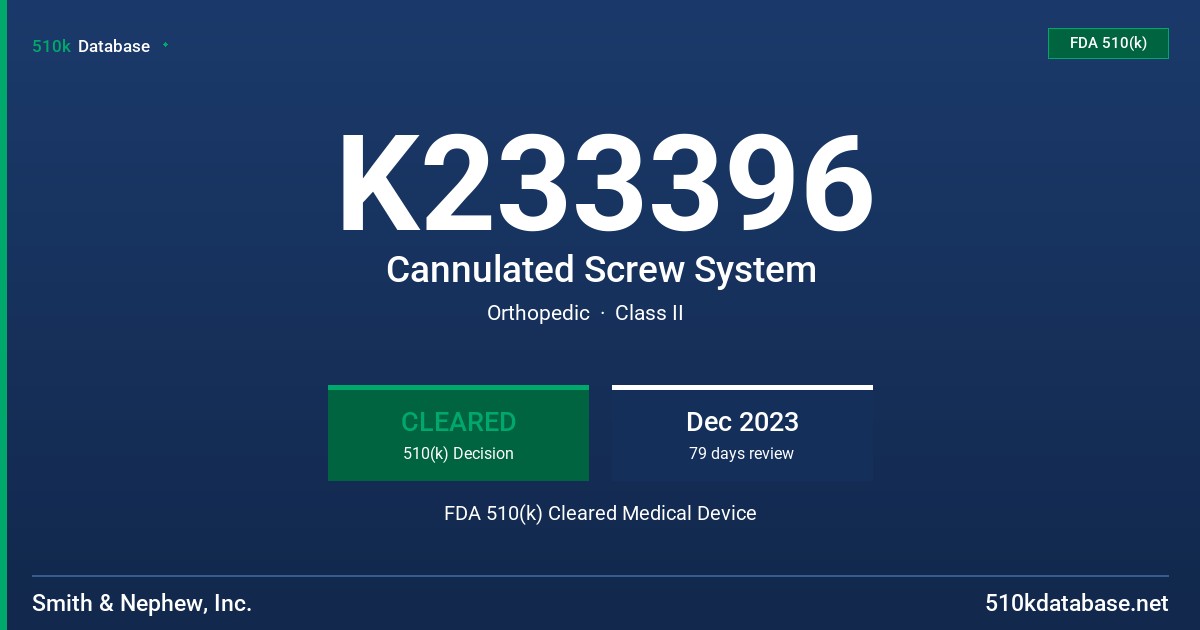K233396 Cannulated Screw System FDA 510(k) Cleared Medical Device