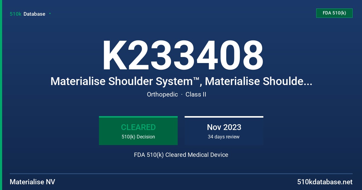 K233408 Materialise Shoulder System™, Materialise Shoulder Guide and Models, SurgiCase Shoulder Planner FDA 510(k) Cleared Medical Device