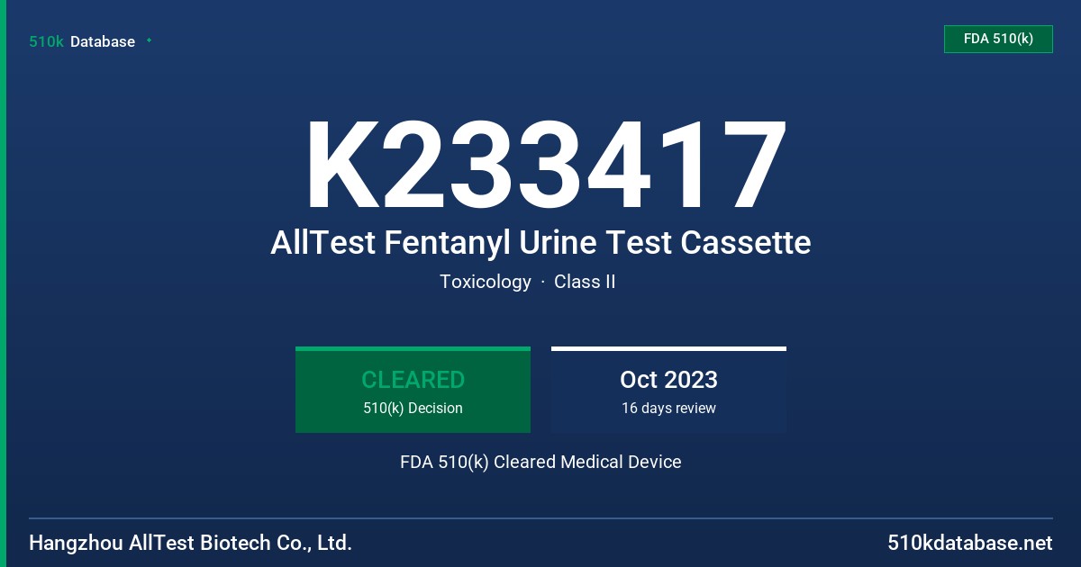 K233417 AllTest Fentanyl Urine Test Cassette FDA 510(k) Cleared Medical Device