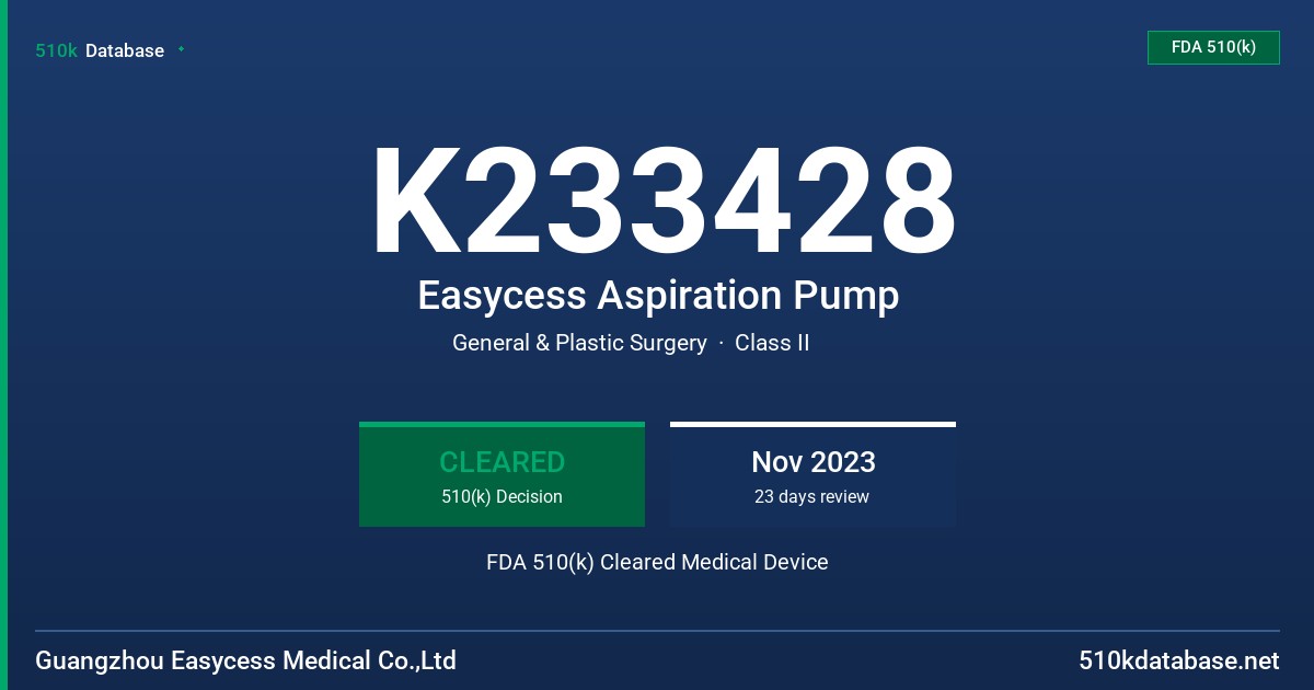 K233428 Easycess Aspiration Pump FDA 510(k) Cleared Medical Device