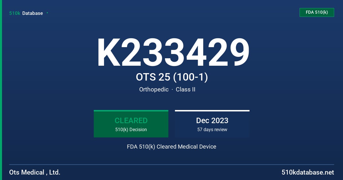 K233429 OTS 25 (100-1) FDA 510(k) Cleared Medical Device