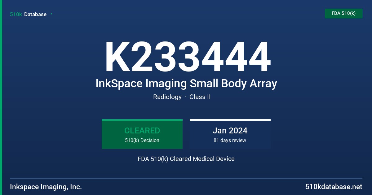 K233444 InkSpace Imaging Small Body Array FDA 510(k) Cleared Medical Device